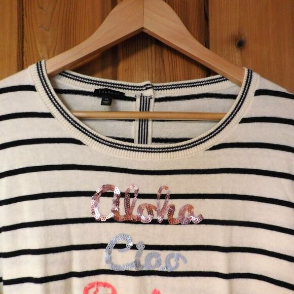 Talbots Getaway Bonjour Aloha Sweater Womens XL Sequin Embellished Button Back - Picture 2 of 8